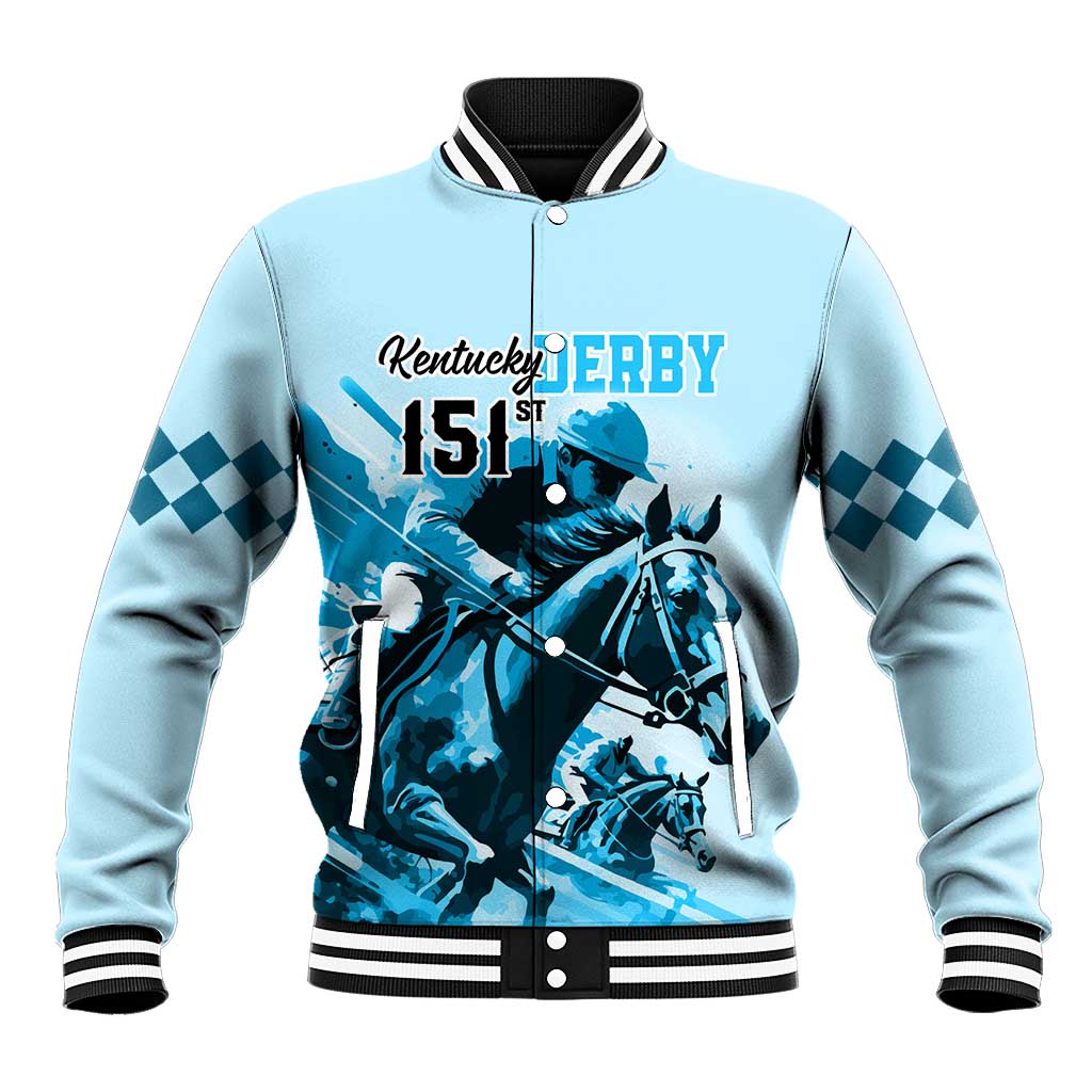 Kentucky Horse Racing Baseball Jacket 151st Anniversary Sporting Art Blue Version LT9