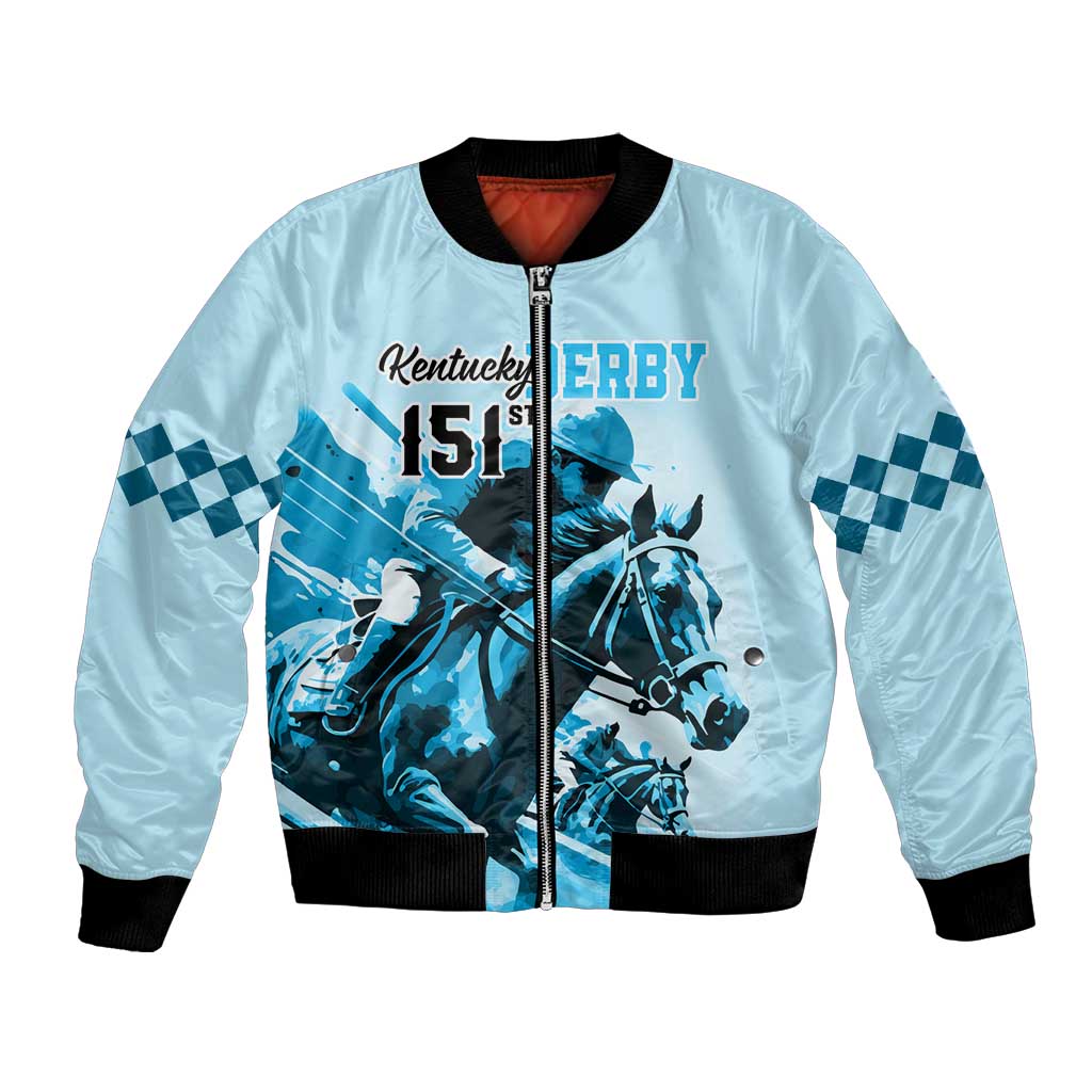 Kentucky Horse Racing Bomber Jacket 151st Anniversary Sporting Art Blue Version LT9