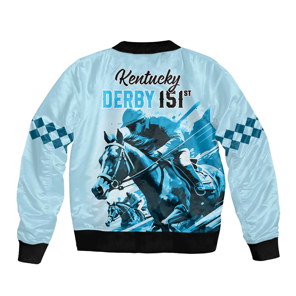 Kentucky Horse Racing Bomber Jacket 151st Anniversary Sporting Art Blue Version LT9
