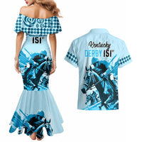 Kentucky Horse Racing Couples Matching Mermaid Dress and Hawaiian Shirt 151st Anniversary Sporting Art Blue Version LT9