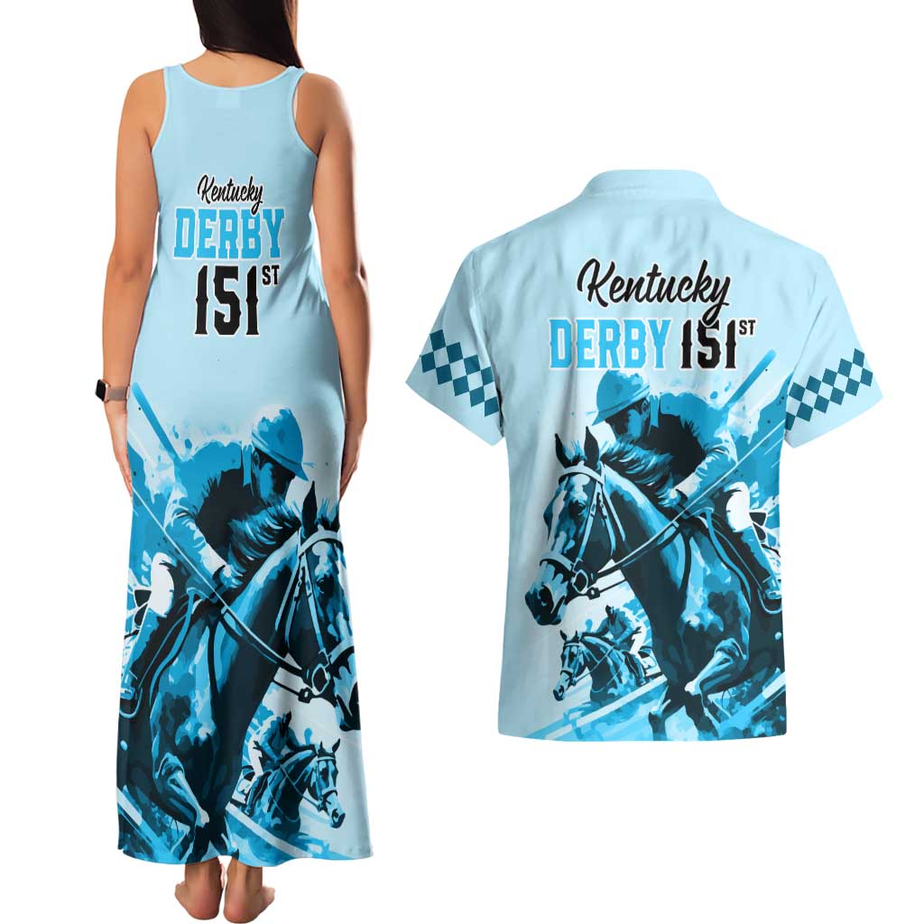 Kentucky Horse Racing Couples Matching Tank Maxi Dress and Hawaiian Shirt 151st Anniversary Sporting Art Blue Version LT9