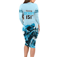 Kentucky Horse Racing Family Matching Long Sleeve Bodycon Dress and Hawaiian Shirt 151st Anniversary Sporting Art Blue Version LT9