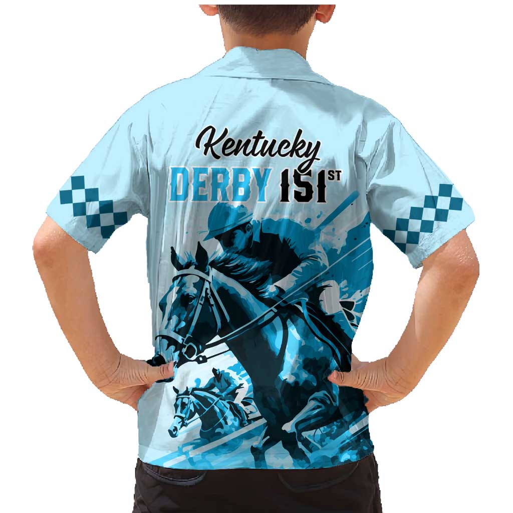 Kentucky Horse Racing Family Matching Mermaid Dress and Hawaiian Shirt 151st Anniversary Sporting Art Blue Version LT9