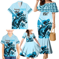 Kentucky Horse Racing Family Matching Mermaid Dress and Hawaiian Shirt 151st Anniversary Sporting Art Blue Version LT9