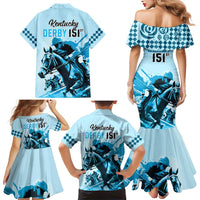 Kentucky Horse Racing Family Matching Mermaid Dress and Hawaiian Shirt 151st Anniversary Sporting Art Blue Version LT9