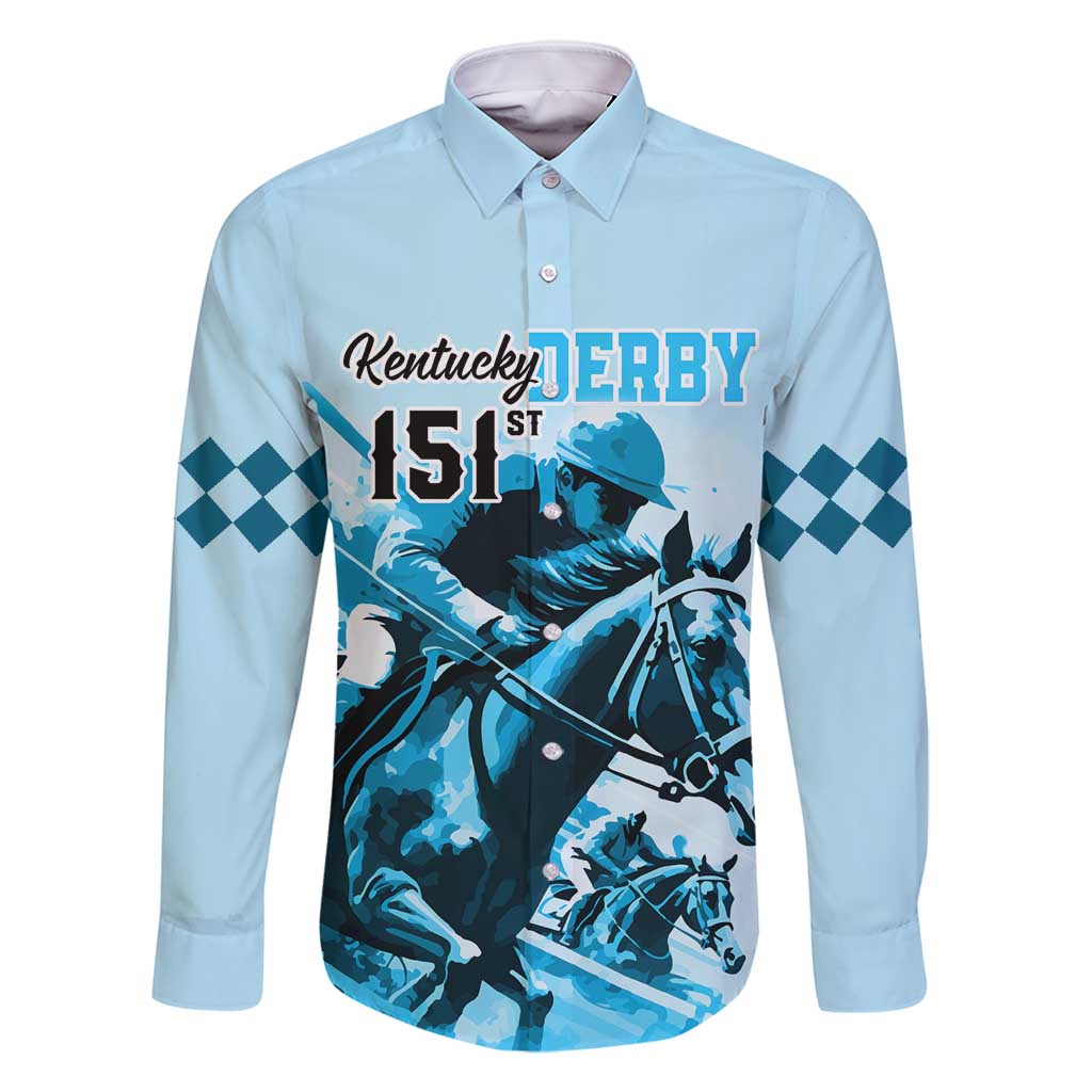 Kentucky Horse Racing Family Matching Mermaid Dress and Hawaiian Shirt 151st Anniversary Sporting Art Blue Version LT9