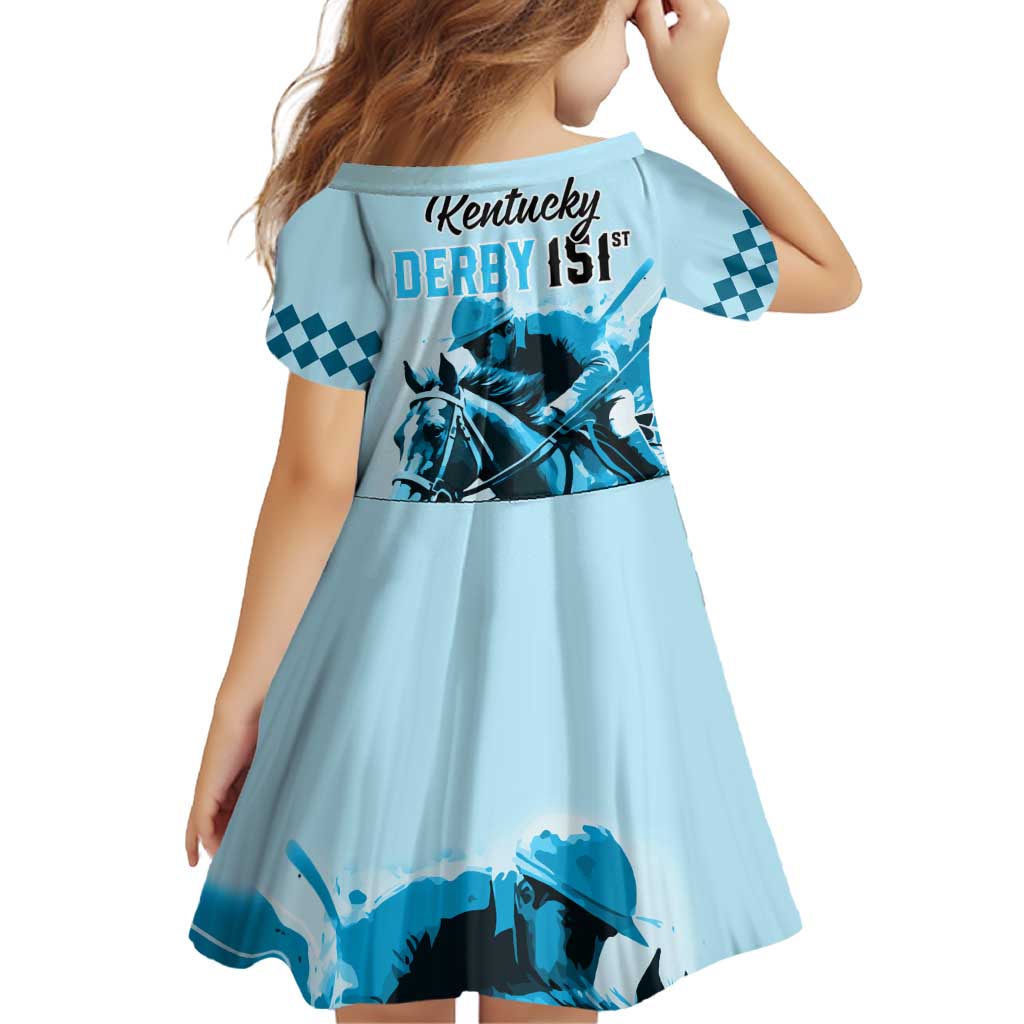 Kentucky Horse Racing Family Matching Off Shoulder Short Dress and Hawaiian Shirt 151st Anniversary Sporting Art Blue Version LT9