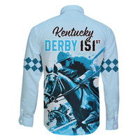 Kentucky Horse Racing Family Matching Off Shoulder Short Dress and Hawaiian Shirt 151st Anniversary Sporting Art Blue Version LT9