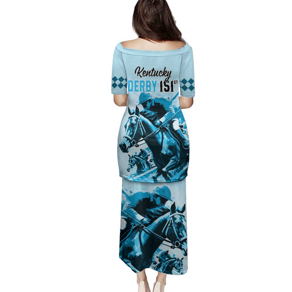 Kentucky Horse Racing Family Matching Puletasi Dress and Hawaiian Shirt 151st Anniversary Sporting Art Blue Version LT9
