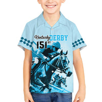 Kentucky Horse Racing Family Matching Short Sleeve Bodycon Dress and Hawaiian Shirt 151st Anniversary Sporting Art Blue Version LT9