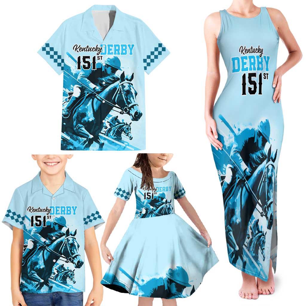 Kentucky Horse Racing Family Matching Tank Maxi Dress and Hawaiian Shirt 151st Anniversary Sporting Art Blue Version LT9