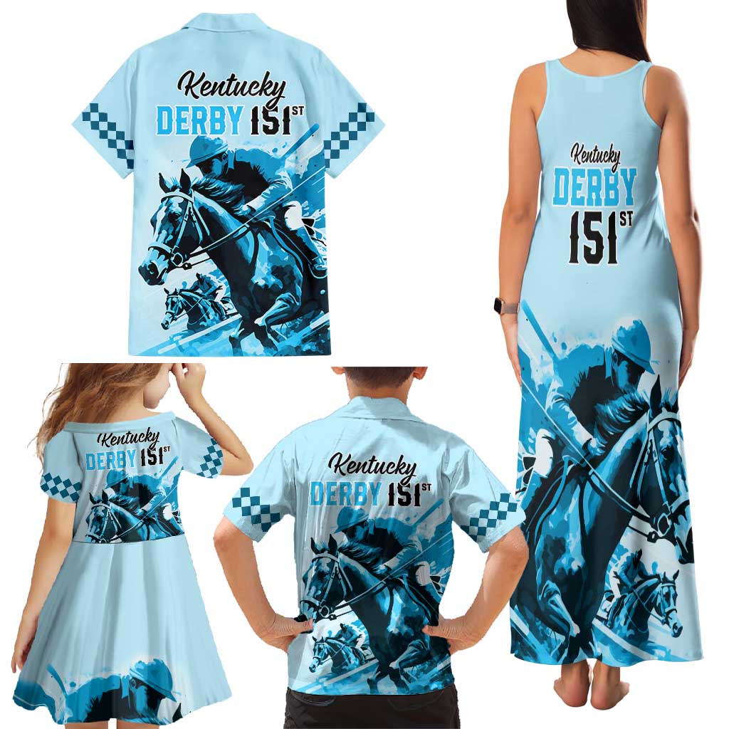 Kentucky Horse Racing Family Matching Tank Maxi Dress and Hawaiian Shirt 151st Anniversary Sporting Art Blue Version LT9