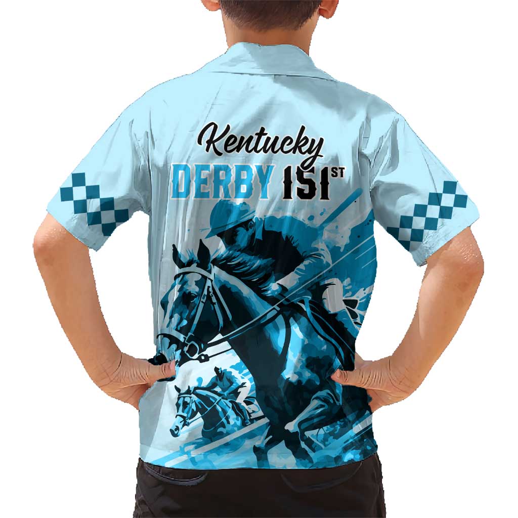Kentucky Horse Racing Kid Hawaiian Shirt 151st Anniversary Sporting Art Blue Version LT9