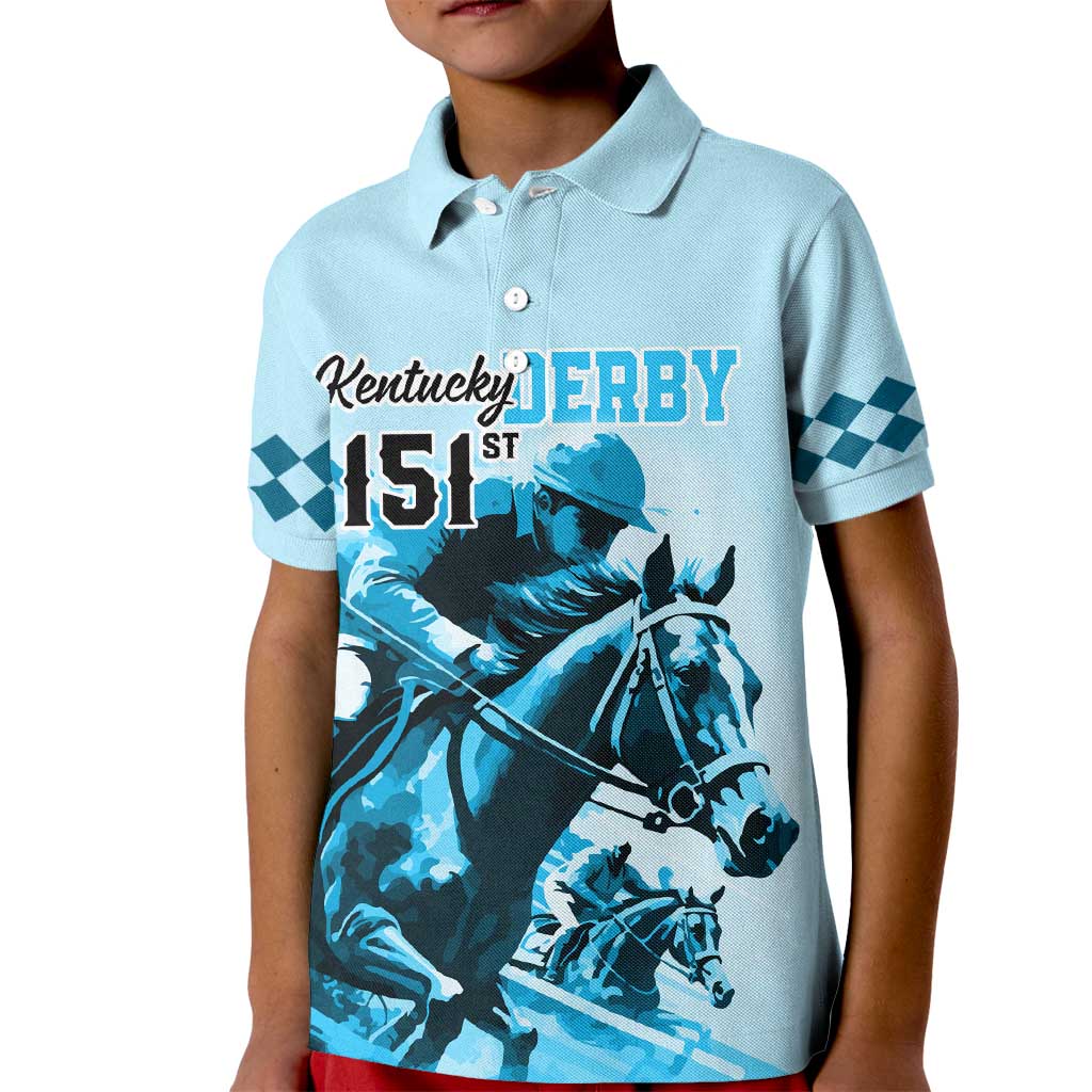 Kentucky Horse Racing Kid Polo Shirt 151st Anniversary Sporting Art Blue Version LT9