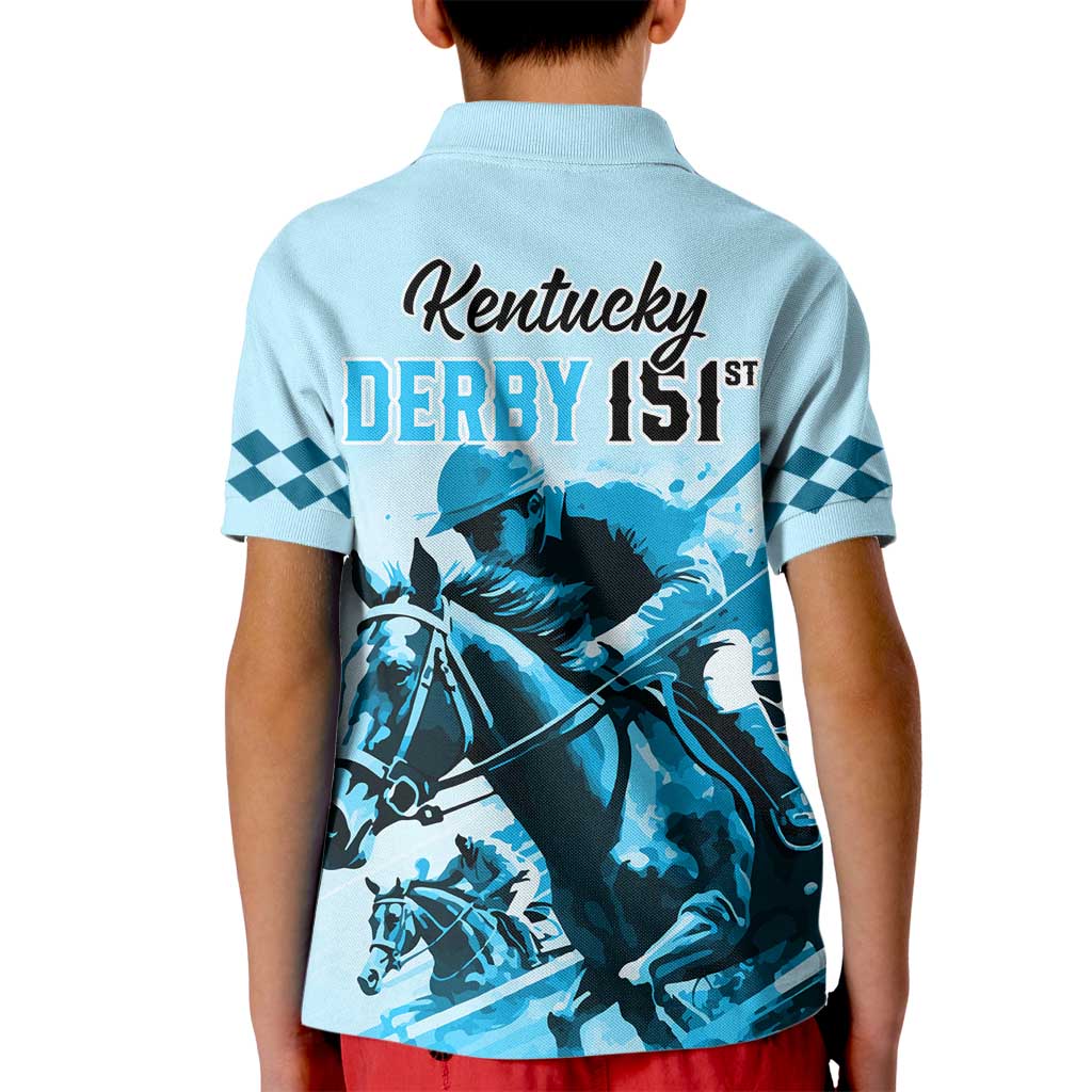 Kentucky Horse Racing Kid Polo Shirt 151st Anniversary Sporting Art Blue Version LT9