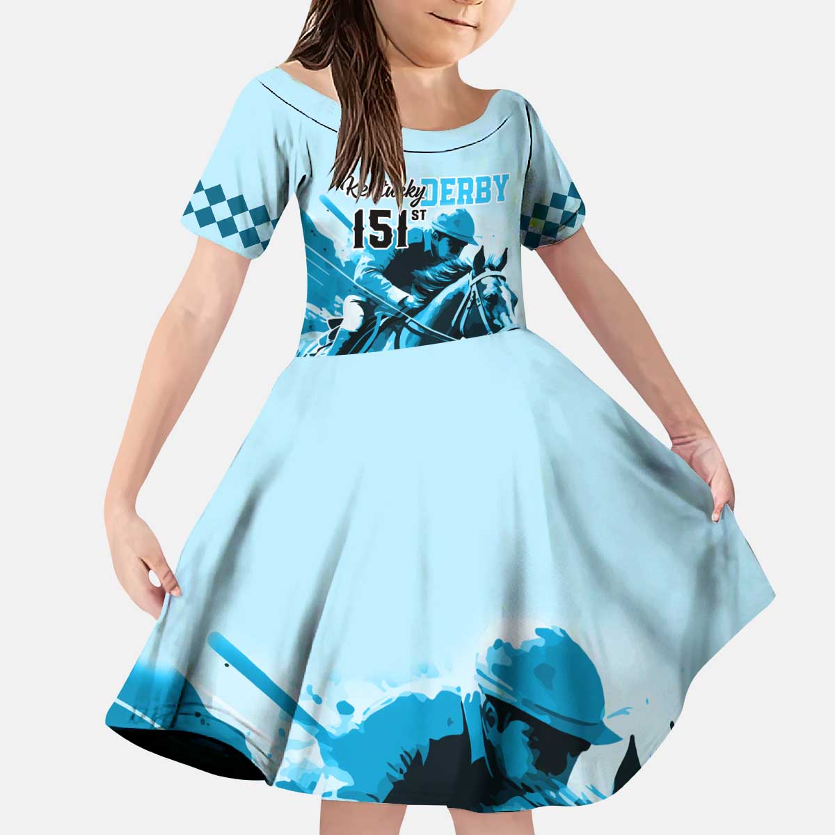 Kentucky Horse Racing Kid Short Sleeve Dress 151st Anniversary Sporting Art Blue Version LT9