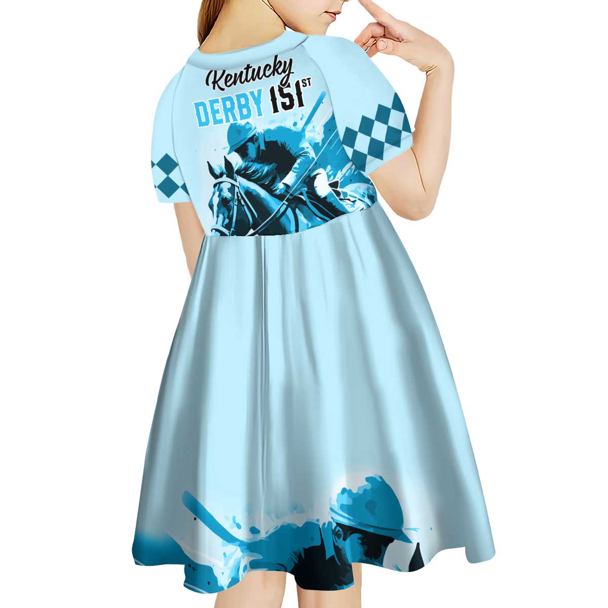 Kentucky Horse Racing Kid Short Sleeve Dress 151st Anniversary Sporting Art Blue Version LT9