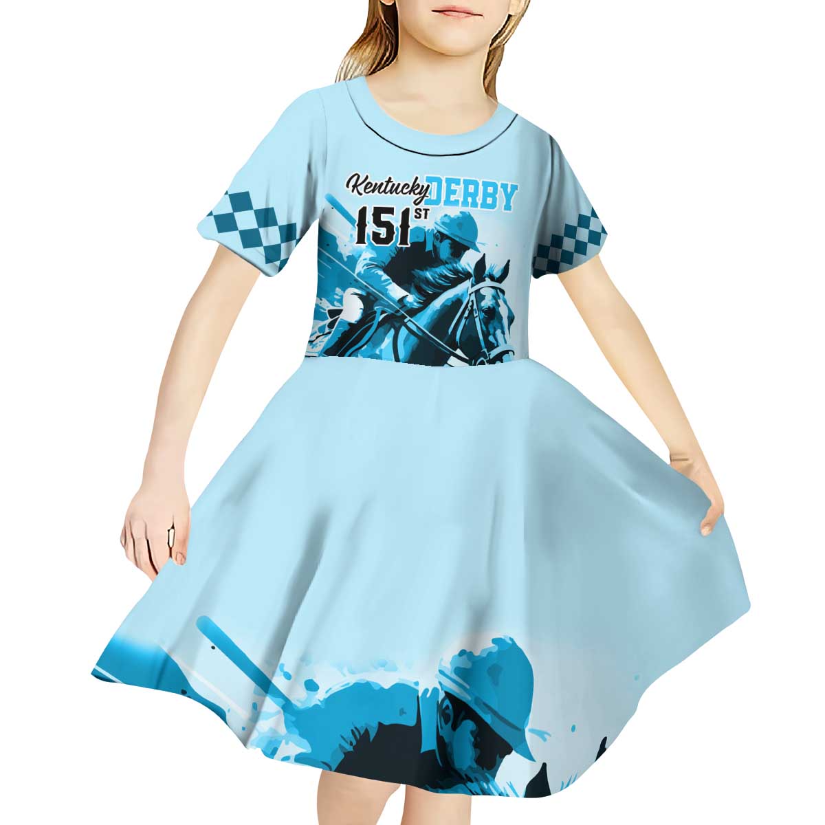 Kentucky Horse Racing Kid Short Sleeve Dress 151st Anniversary Sporting Art Blue Version LT9
