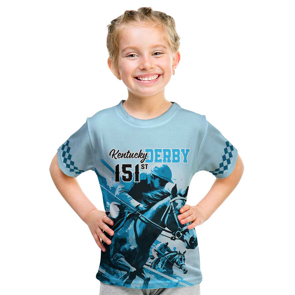 Kentucky Horse Racing Kid T Shirt 151st Anniversary Sporting Art Blue Version LT9
