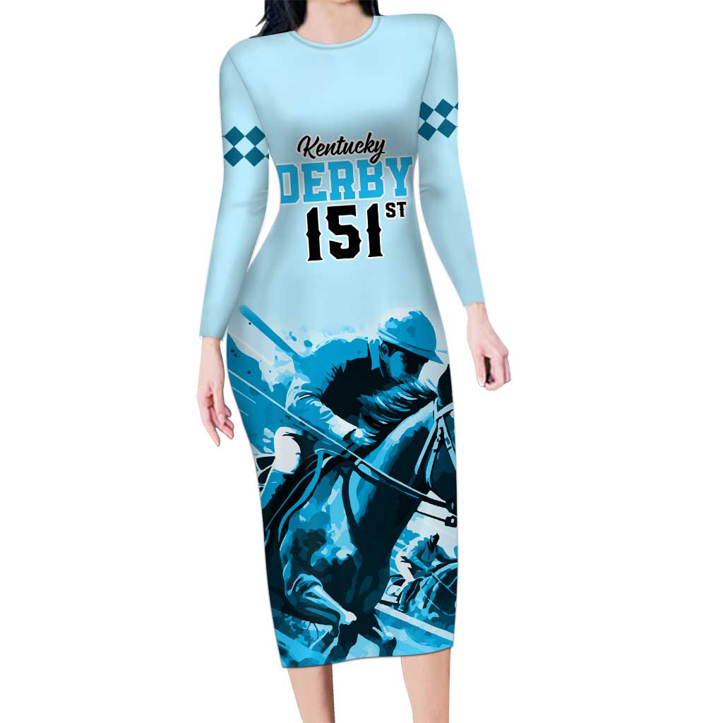 Kentucky Horse Racing Long Sleeve Bodycon Dress 151st Anniversary Sporting Art Blue Version LT9