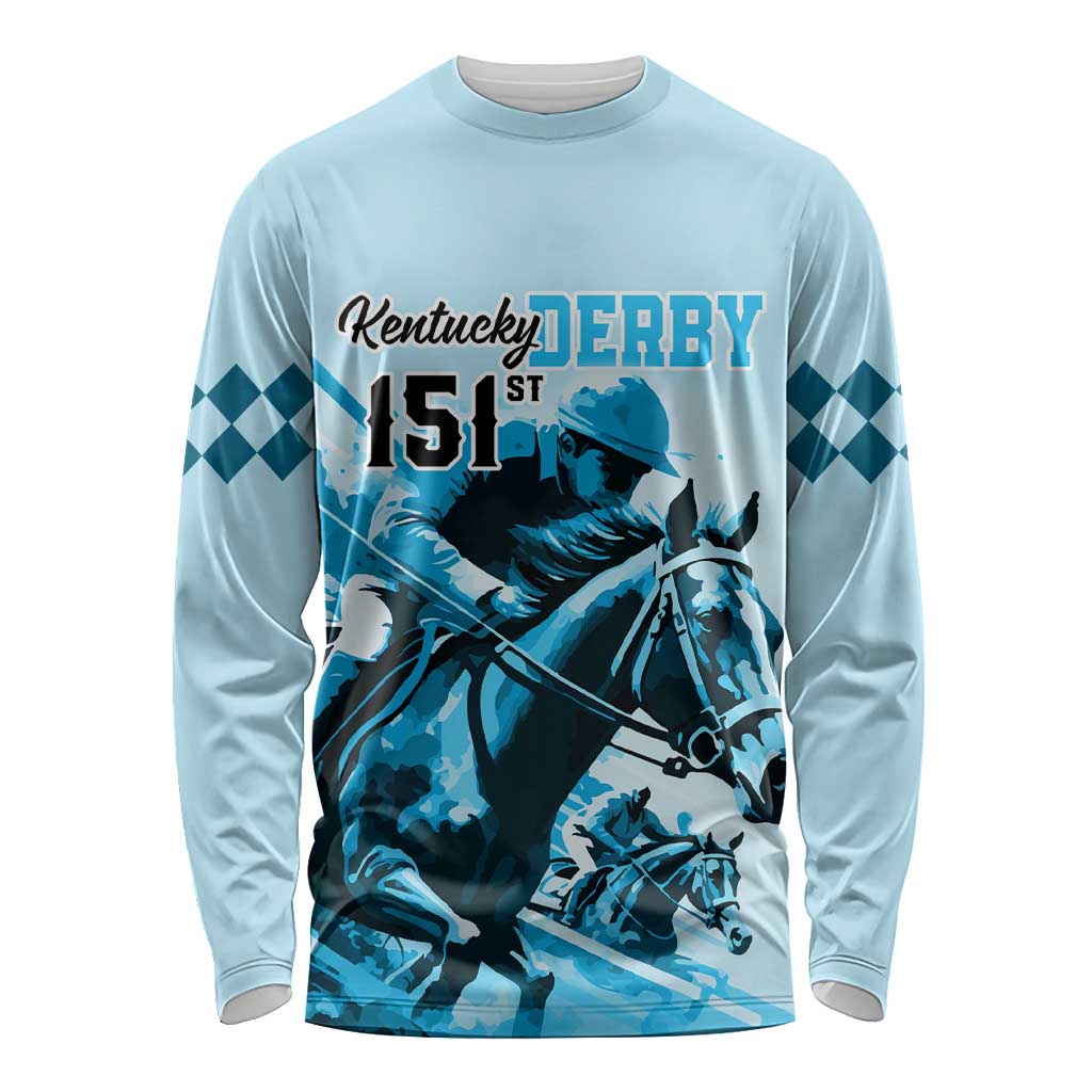 Kentucky Horse Racing Long Sleeve Shirt 151st Anniversary Sporting Art Blue Version LT9