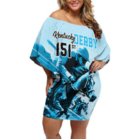 Kentucky Horse Racing Off Shoulder Short Dress 151st Anniversary Sporting Art Blue Version LT9