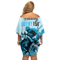 Kentucky Horse Racing Off Shoulder Short Dress 151st Anniversary Sporting Art Blue Version LT9