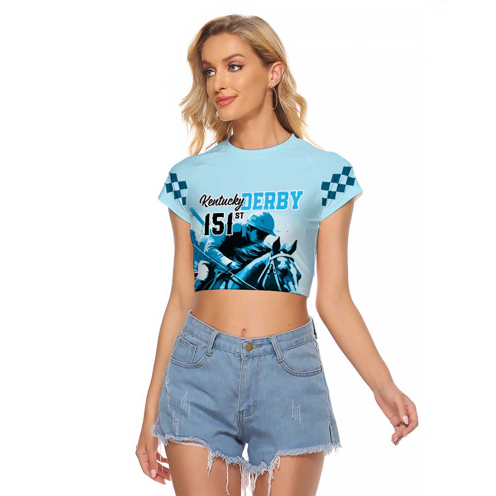 Kentucky Horse Racing Raglan Cropped T Shirt 151st Anniversary Sporting Art Blue Version LT9
