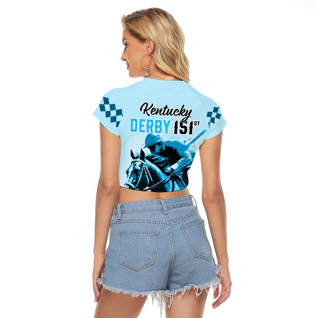 Kentucky Horse Racing Raglan Cropped T Shirt 151st Anniversary Sporting Art Blue Version LT9