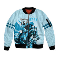 Kentucky Horse Racing Sleeve Zip Bomber Jacket 151st Anniversary Sporting Art Blue Version LT9
