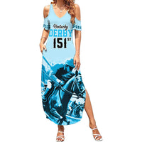 Kentucky Horse Racing Summer Maxi Dress 151st Anniversary Sporting Art Blue Version LT9
