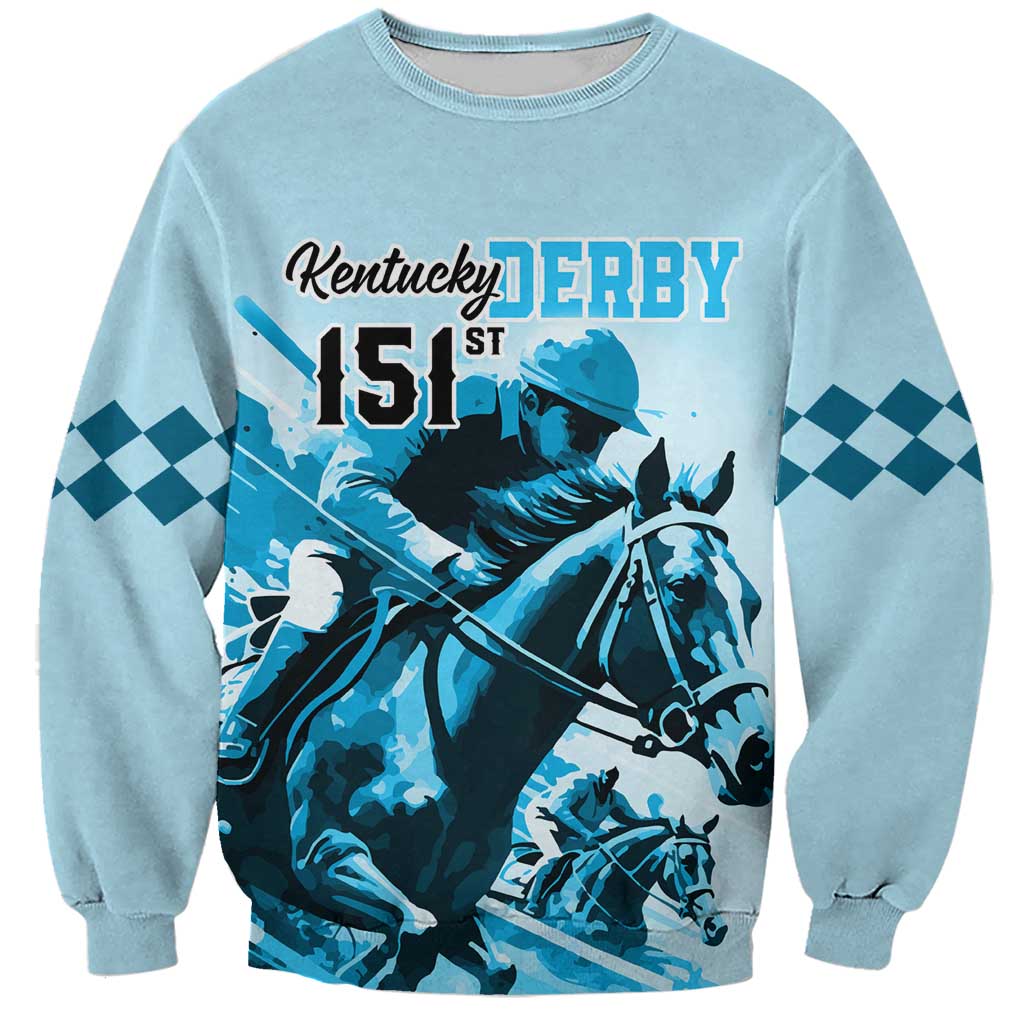 Kentucky Horse Racing Sweatshirt 151st Anniversary Sporting Art Blue Version LT9