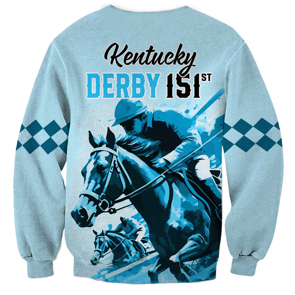Kentucky Horse Racing Sweatshirt 151st Anniversary Sporting Art Blue Version LT9