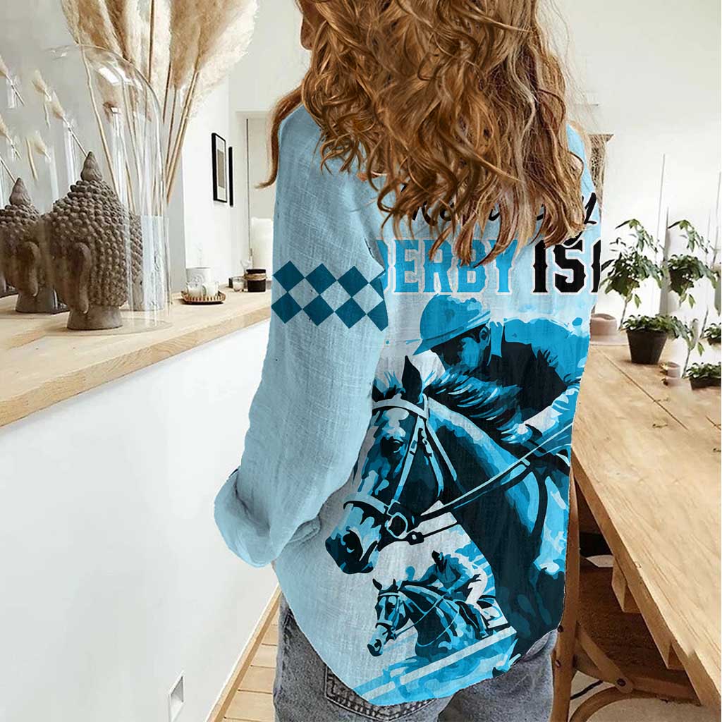 Kentucky Horse Racing Women Casual Shirt 151st Anniversary Sporting Art Blue Version LT9