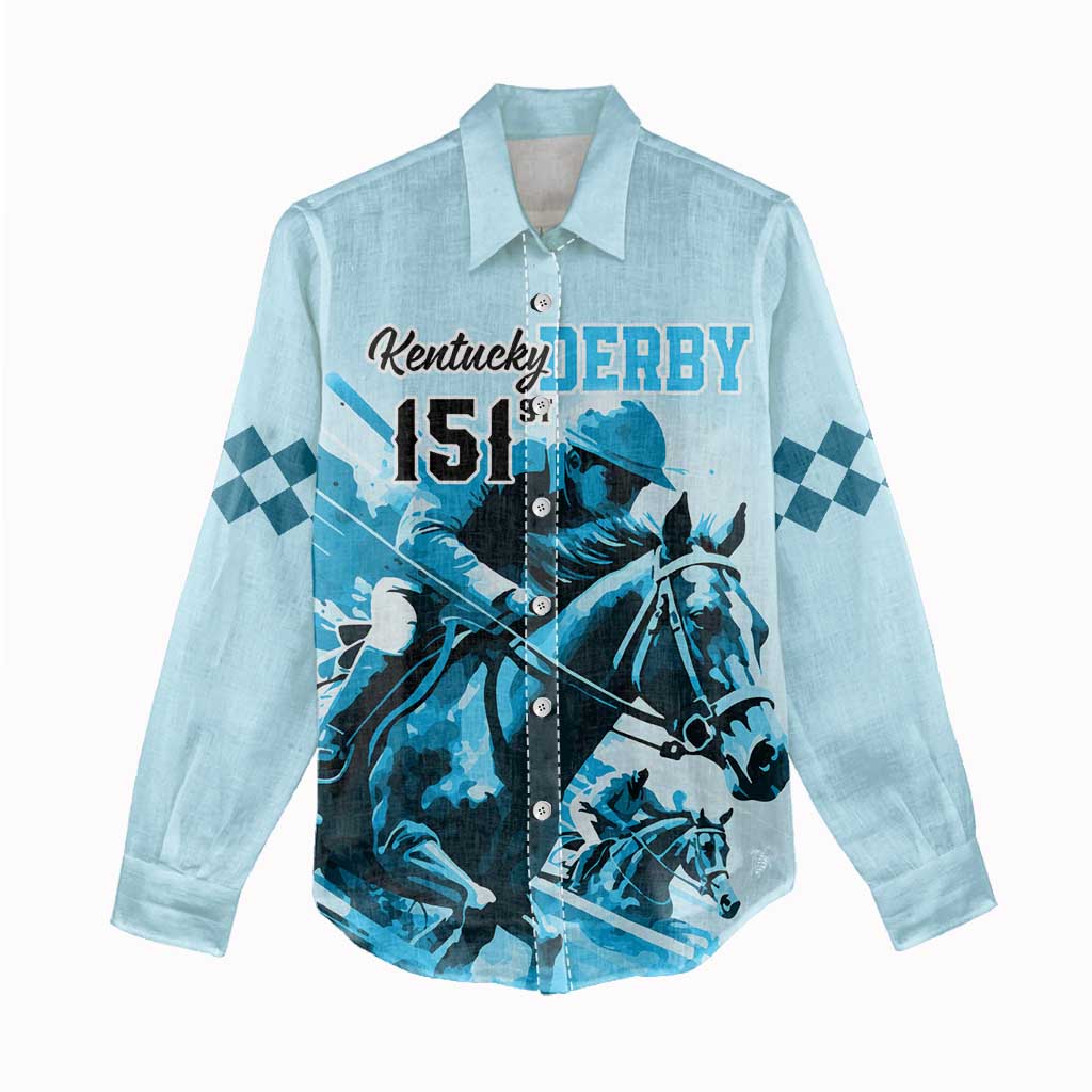 Kentucky Horse Racing Women Casual Shirt 151st Anniversary Sporting Art Blue Version LT9