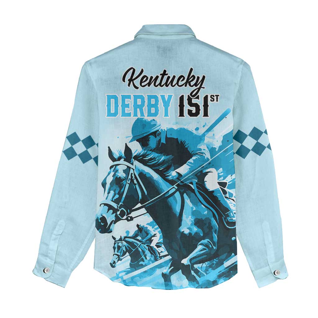 Kentucky Horse Racing Women Casual Shirt 151st Anniversary Sporting Art Blue Version LT9