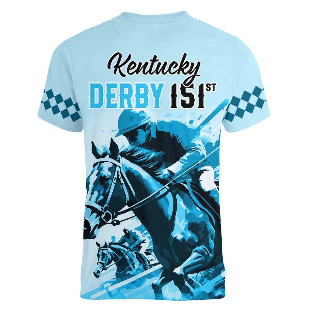 Kentucky Horse Racing Women V Neck T Shirt 151st Anniversary Sporting Art Blue Version LT9