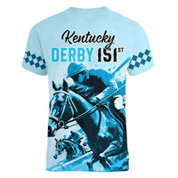 Kentucky Horse Racing Women V Neck T Shirt 151st Anniversary Sporting Art Blue Version LT9