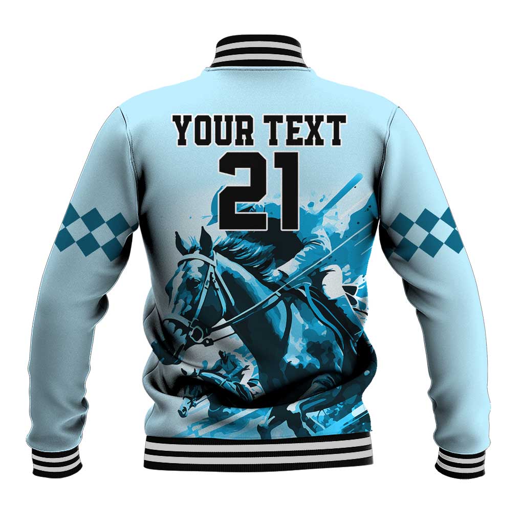 Personalised Kentucky Horse Racing Baseball Jacket 151st Anniversary Sporting Art Blue Version LT9