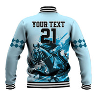 Personalised Kentucky Horse Racing Baseball Jacket 151st Anniversary Sporting Art Blue Version LT9