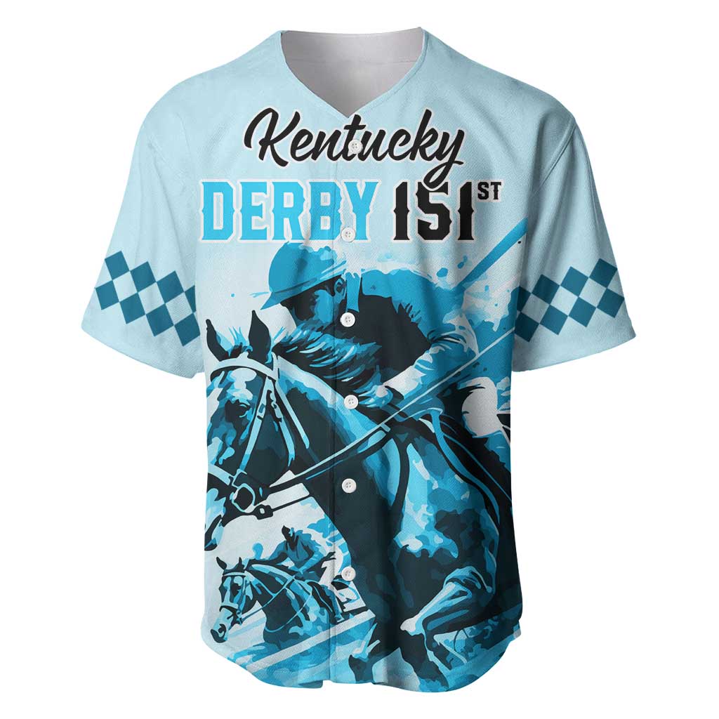 Personalised Kentucky Horse Racing Baseball Jersey 151st Anniversary Sporting Art Blue Version LT9