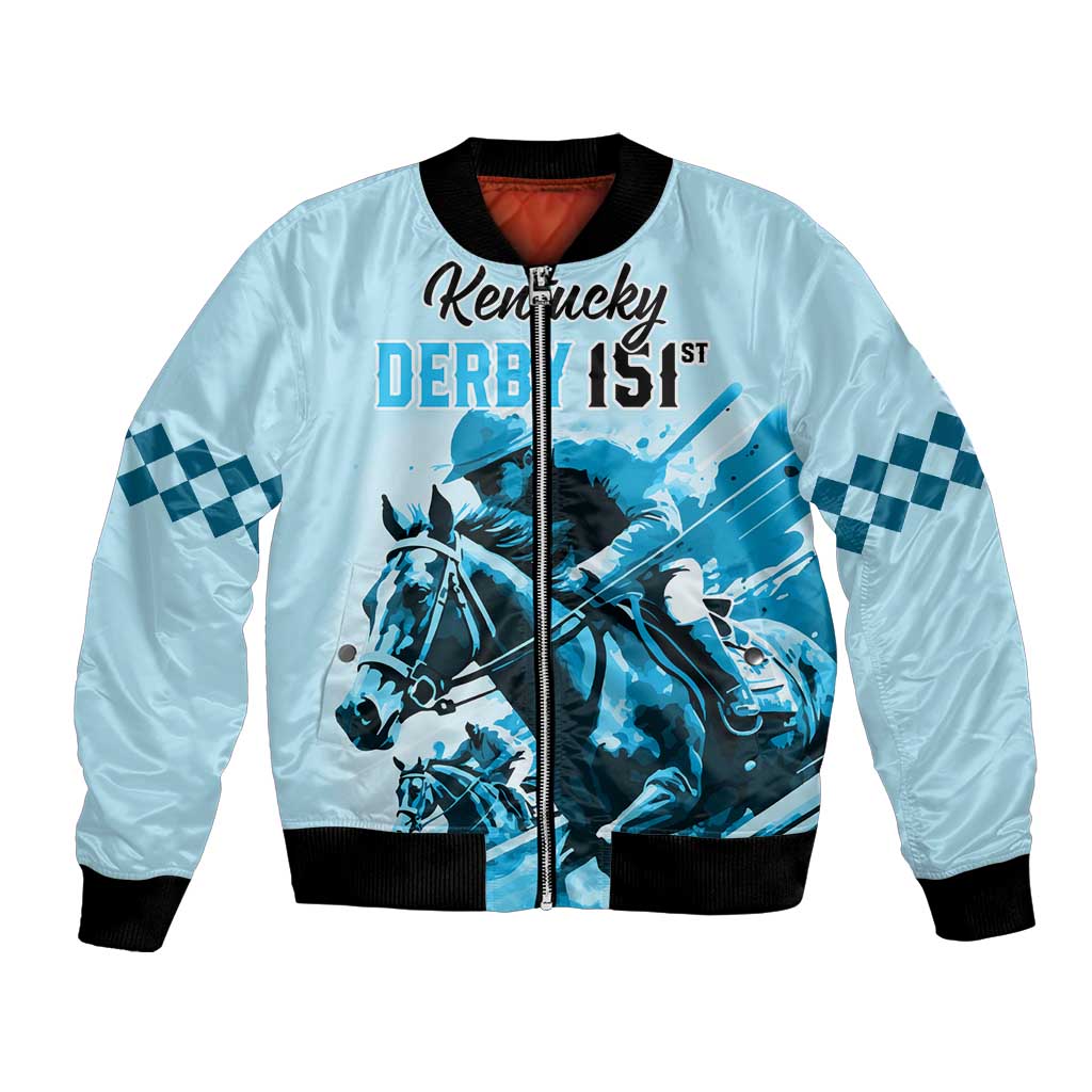 Personalised Kentucky Horse Racing Bomber Jacket 151st Anniversary Sporting Art Blue Version LT9