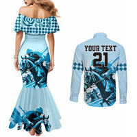 Personalised Kentucky Horse Racing Couples Matching Mermaid Dress and Long Sleeve Button Shirts 151st Anniversary Sporting Art Blue Version LT9