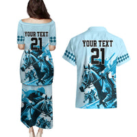 Personalised Kentucky Horse Racing Couples Matching Puletasi Dress and Hawaiian Shirt 151st Anniversary Sporting Art Blue Version LT9