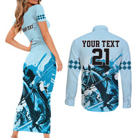 Personalised Kentucky Horse Racing Couples Matching Short Sleeve Bodycon Dress and Long Sleeve Button Shirts 151st Anniversary Sporting Art Blue Version LT9