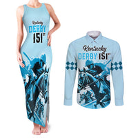 Personalised Kentucky Horse Racing Couples Matching Tank Maxi Dress and Long Sleeve Button Shirts 151st Anniversary Sporting Art Blue Version LT9
