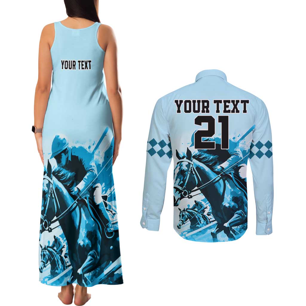 Personalised Kentucky Horse Racing Couples Matching Tank Maxi Dress and Long Sleeve Button Shirts 151st Anniversary Sporting Art Blue Version LT9