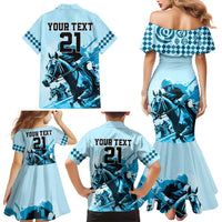 Personalised Kentucky Horse Racing Family Matching Mermaid Dress and Hawaiian Shirt 151st Anniversary Sporting Art Blue Version LT9
