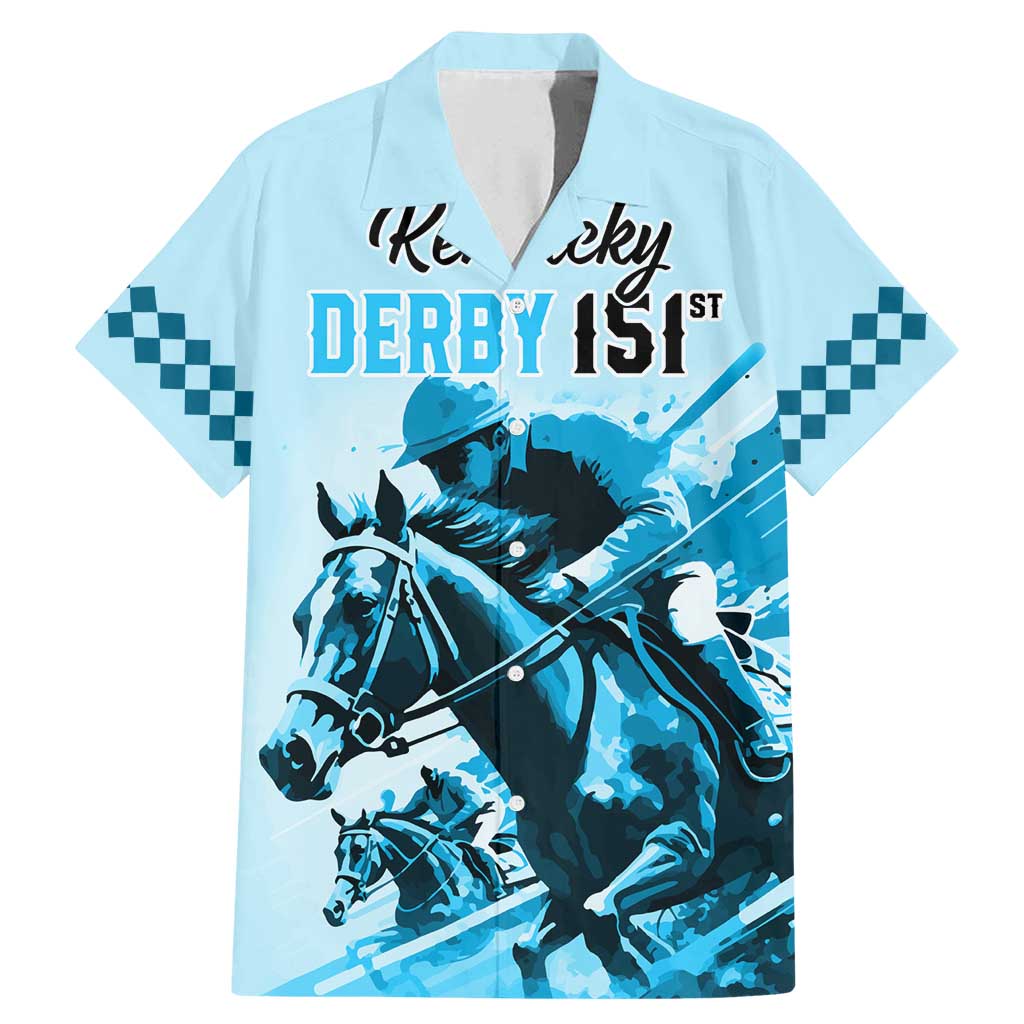 Personalised Kentucky Horse Racing Family Matching Mermaid Dress and Hawaiian Shirt 151st Anniversary Sporting Art Blue Version LT9