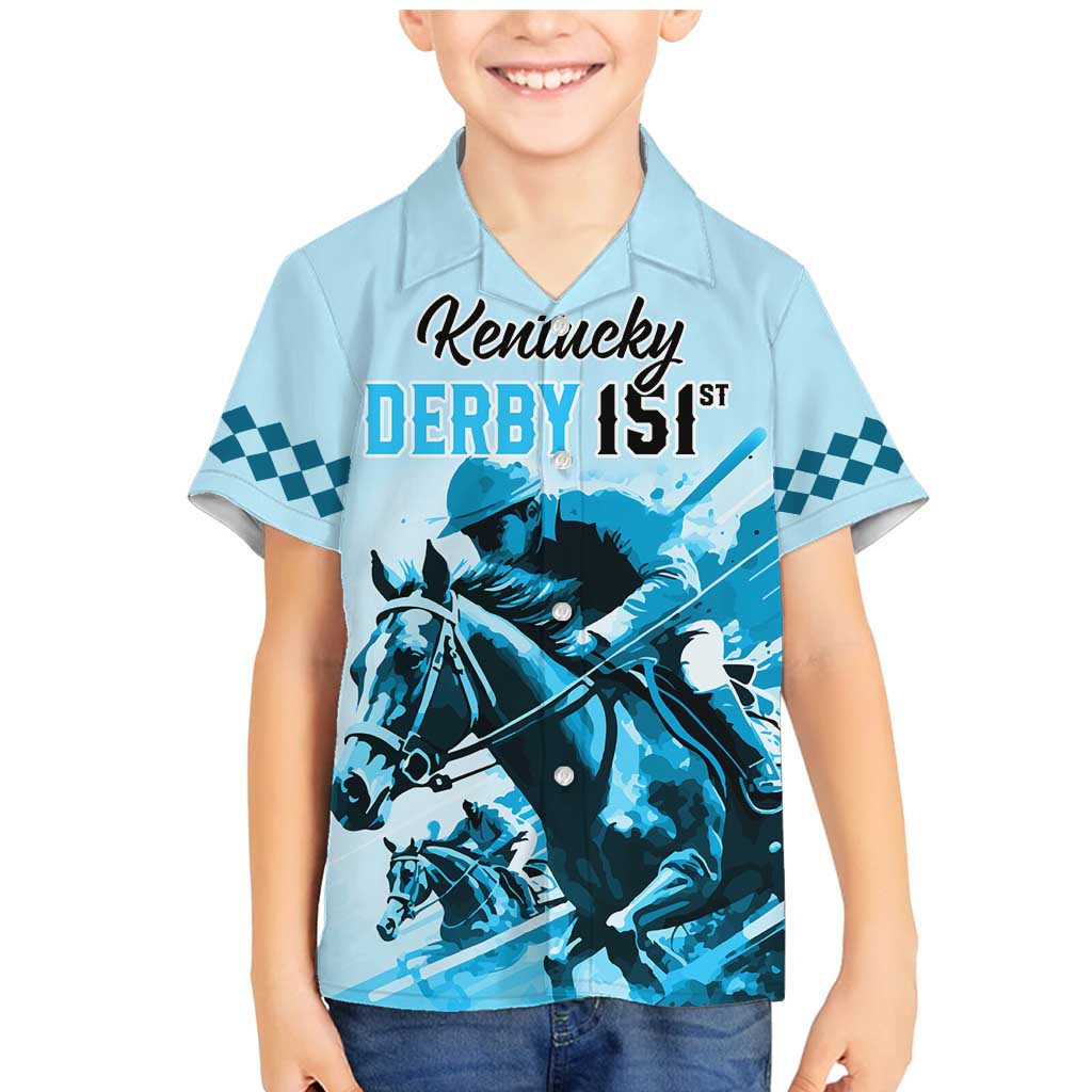 Personalised Kentucky Horse Racing Family Matching Mermaid Dress and Hawaiian Shirt 151st Anniversary Sporting Art Blue Version LT9